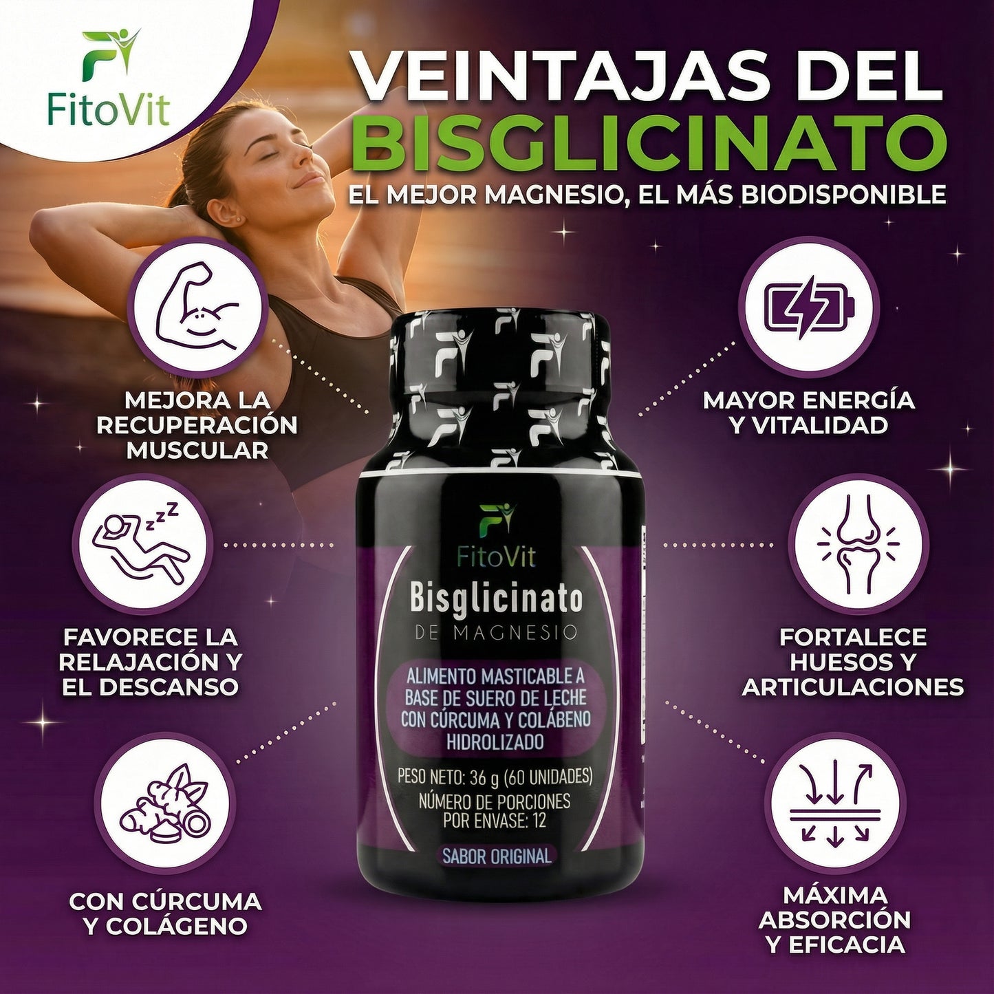 Bisglicinato de Magnesio por 60 Tabletas Masticables