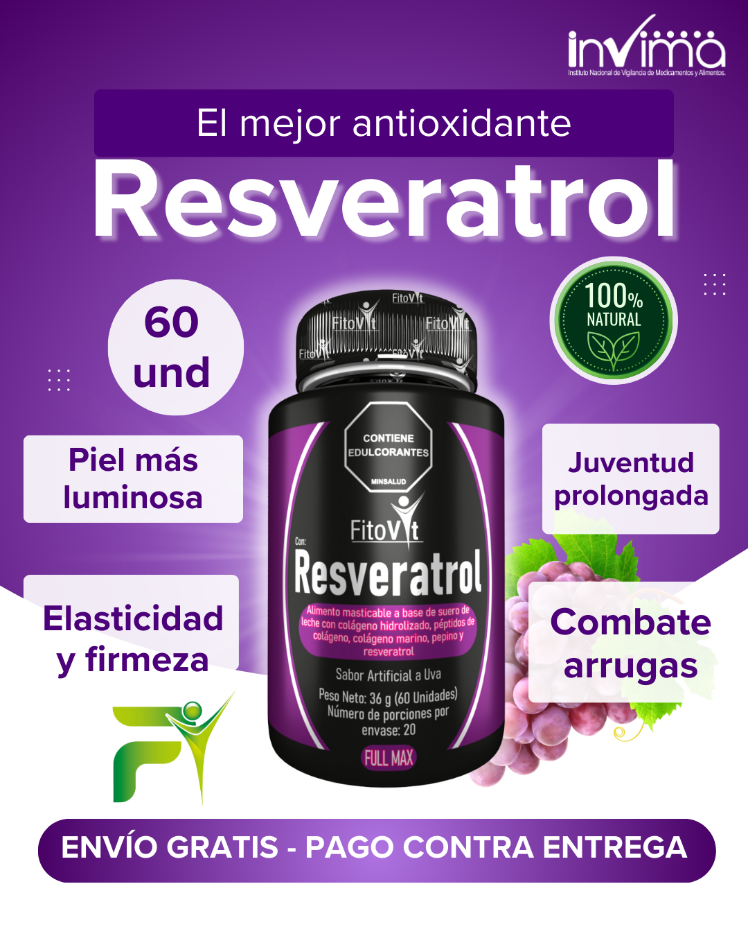 Resveratrol full max por 60 tabletas masticables
